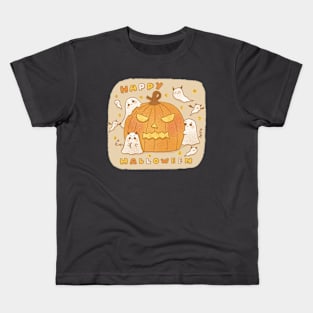 Cute Happy Halloween pumpkin and boo Kids T-Shirt